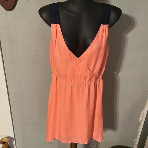 S/P American Eagle peach orange pink sleeveless v-neck lined midi dreas - Picture 2 of 14